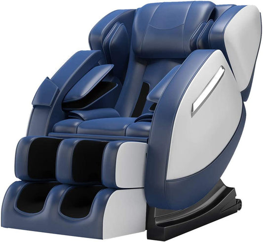 Massage Chair Recliner with Zero Gravity, Full Body Air Pressure, Heat and Foot Roller Included, Blue