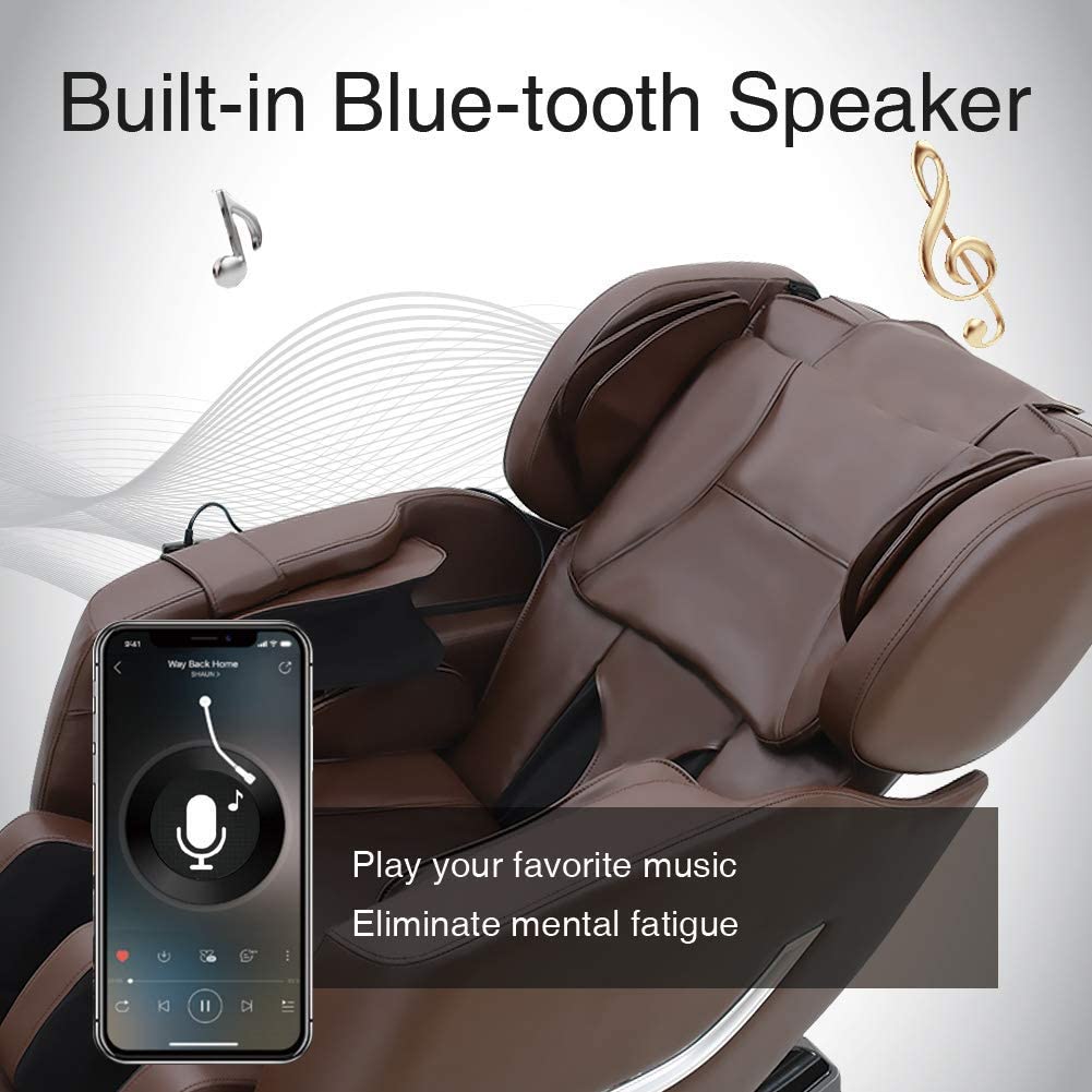 Shiatsu Full Body Electric Massage Chair Built-in Bluetooth for Shoulders, Arms, Back, Waist, Buttocks, Legs and Feet  Brown