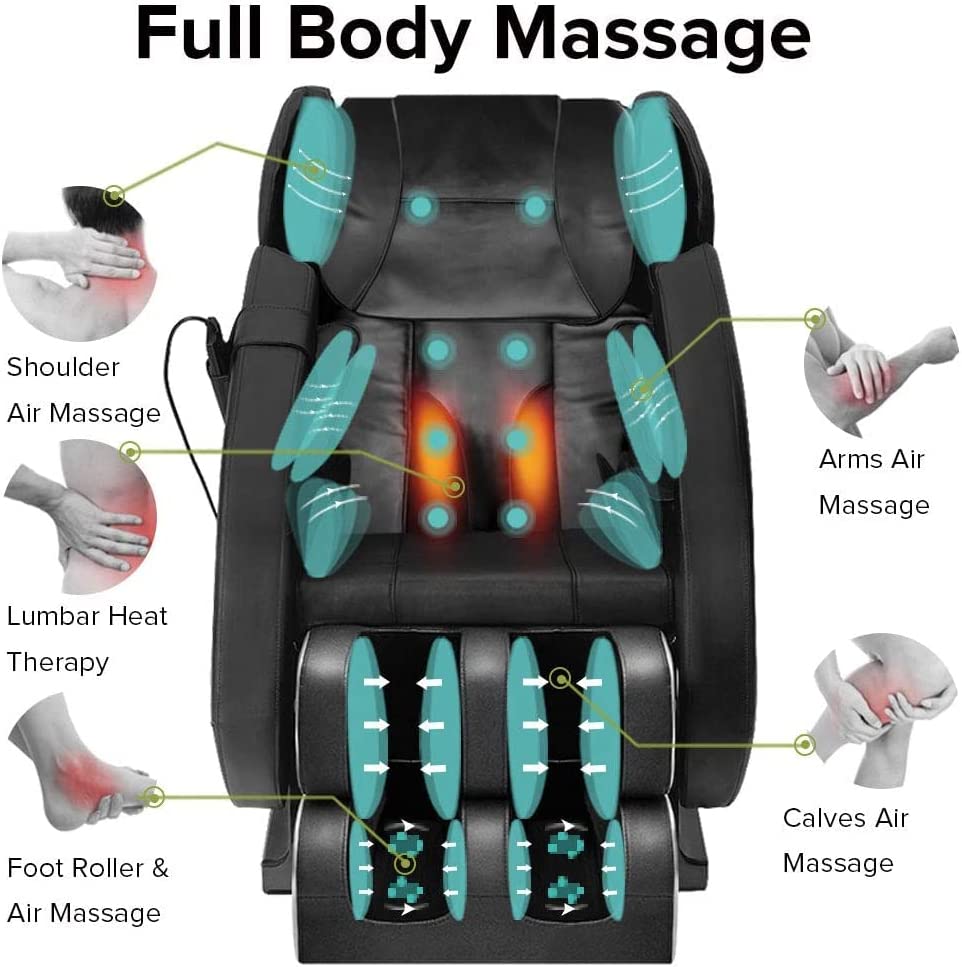 MM350 Massage Chair Recliner with Zero Gravity, Full Body Air Pressure, Heat and Foot Roller Included, Black