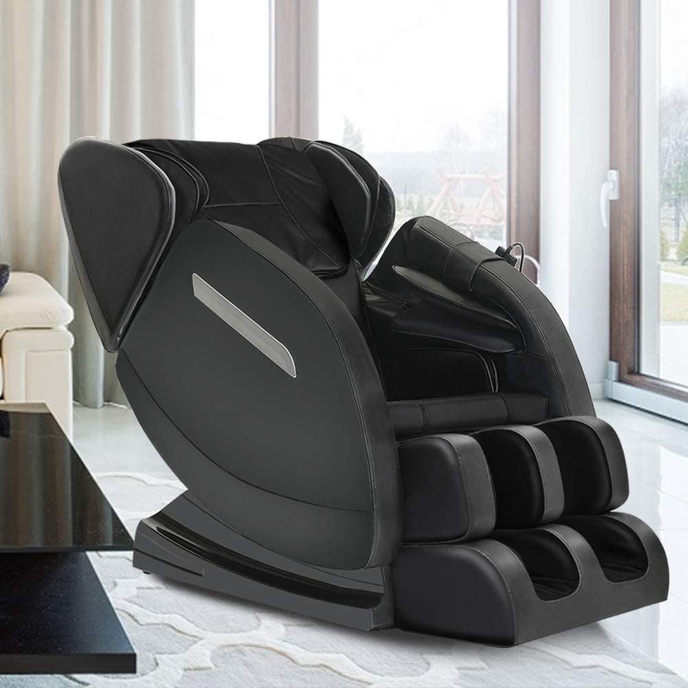 MM350 Massage Chair Recliner with Zero Gravity, Full Body Air Pressure, Heat and Foot Roller Included, Black